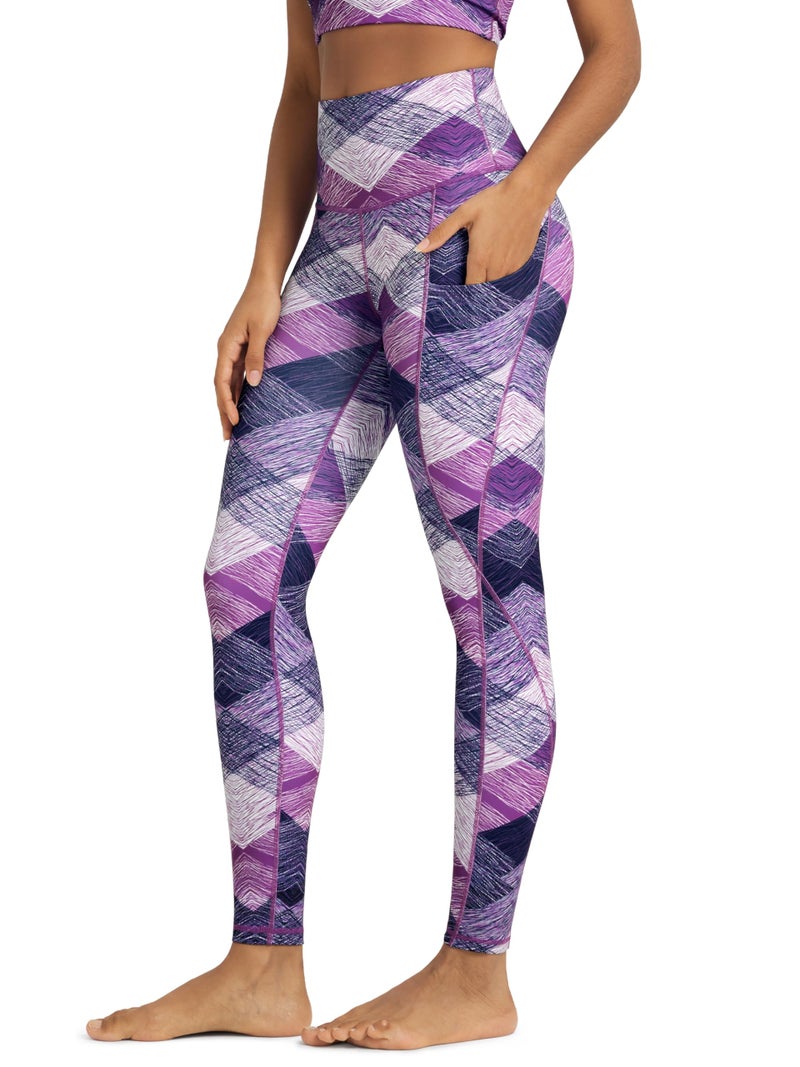 ODODOS Women's High Waisted Full Length Yoga Leggings with Pockets, 28" Inseam Tummy Control Non See Through Workout Athletic Running Yoga Pants, SketchedChevron, Medium - Image 1